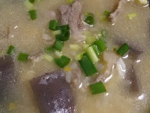 豚肉とこんにゃくの卵雑炊(^^)